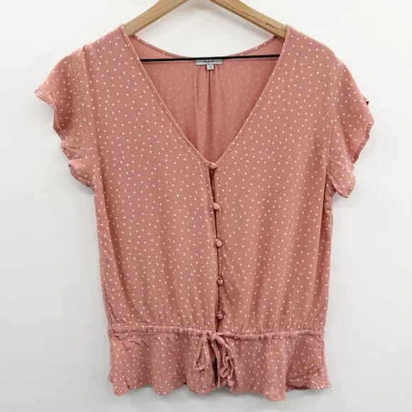 Rails Bretton Rosewood Mini Hearts Flutter Sleeve Top in Pink Size Small - Picture 2 of 11